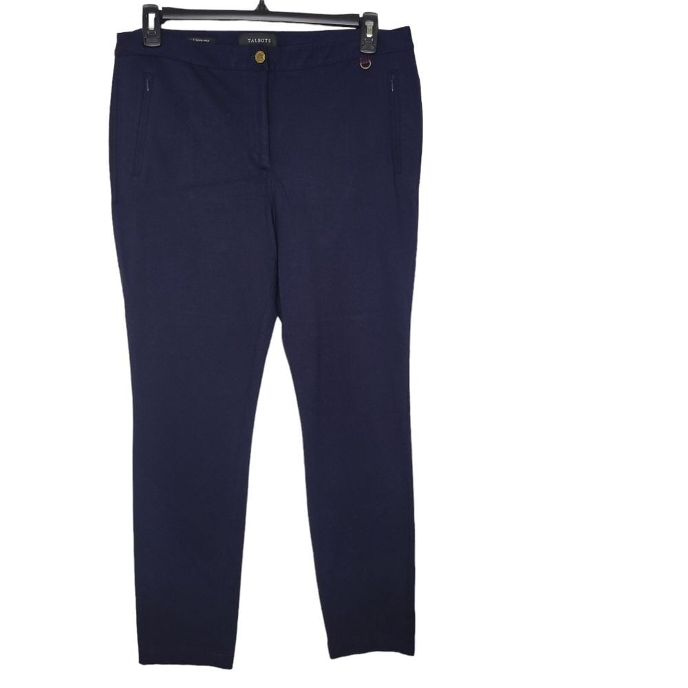 Talbots Size 14 Navy Blue Twill Skinny Ankle Dress Chino Pants with Pockets